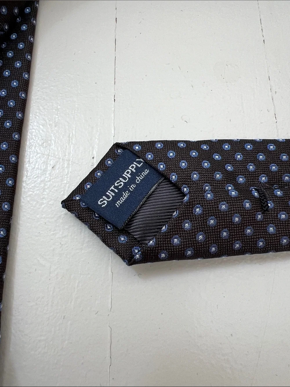 Suitsupply Dark Chocolate Brown Tie with Light Blue Dot Motif